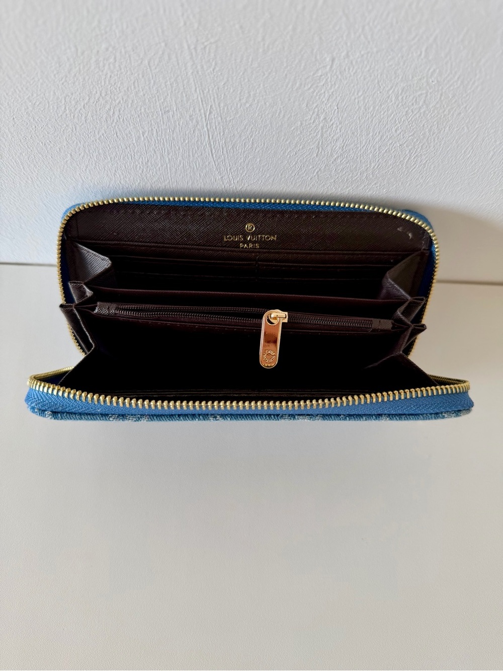 LV Denim Monogram Zip-Around Wallet in Blue with Gold Hardware - Picture 4 of 4